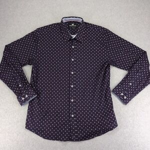 Butter Cloth Shirt Mens XL‎ Blue Geometric All Over Print Long Sleeve Flip Cuff